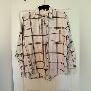 Universal Thread Cream and Burgundy Plaid Flannel Shirt